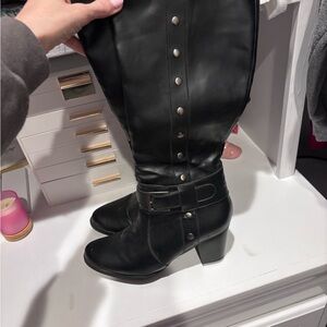 Dana Buchman Black Heeled Boots with Stud Accents